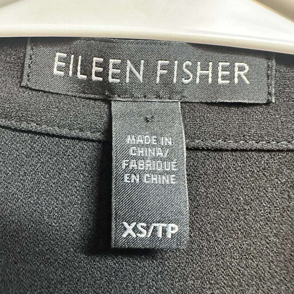 Eileen Fisher 100% SILK Georgette Crepe Notch Collar Dress XS Black‎ f4gc1
